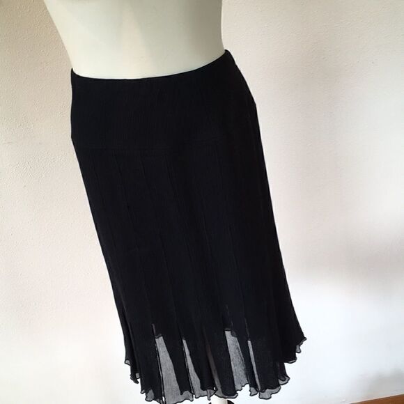 Anne Klein NY pleated side button crepe Silk Drop waist Skirt 12 Black lined - Picture 2 of 8